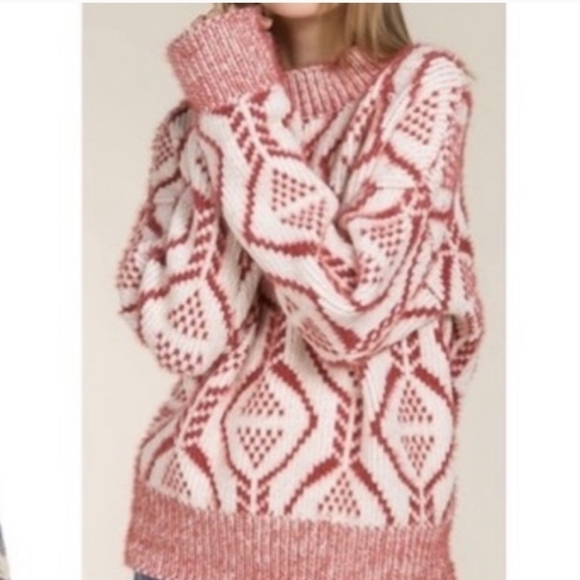 Gorgeous Pol soft eyelash salmon pink and white sweater sz medium WT264 - Picture 1 of 7